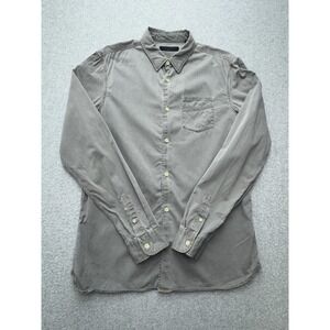 AllSaints Shirt Mens Medium Gray Button Up Long Sleeve Pocket 100% Cotton Casual